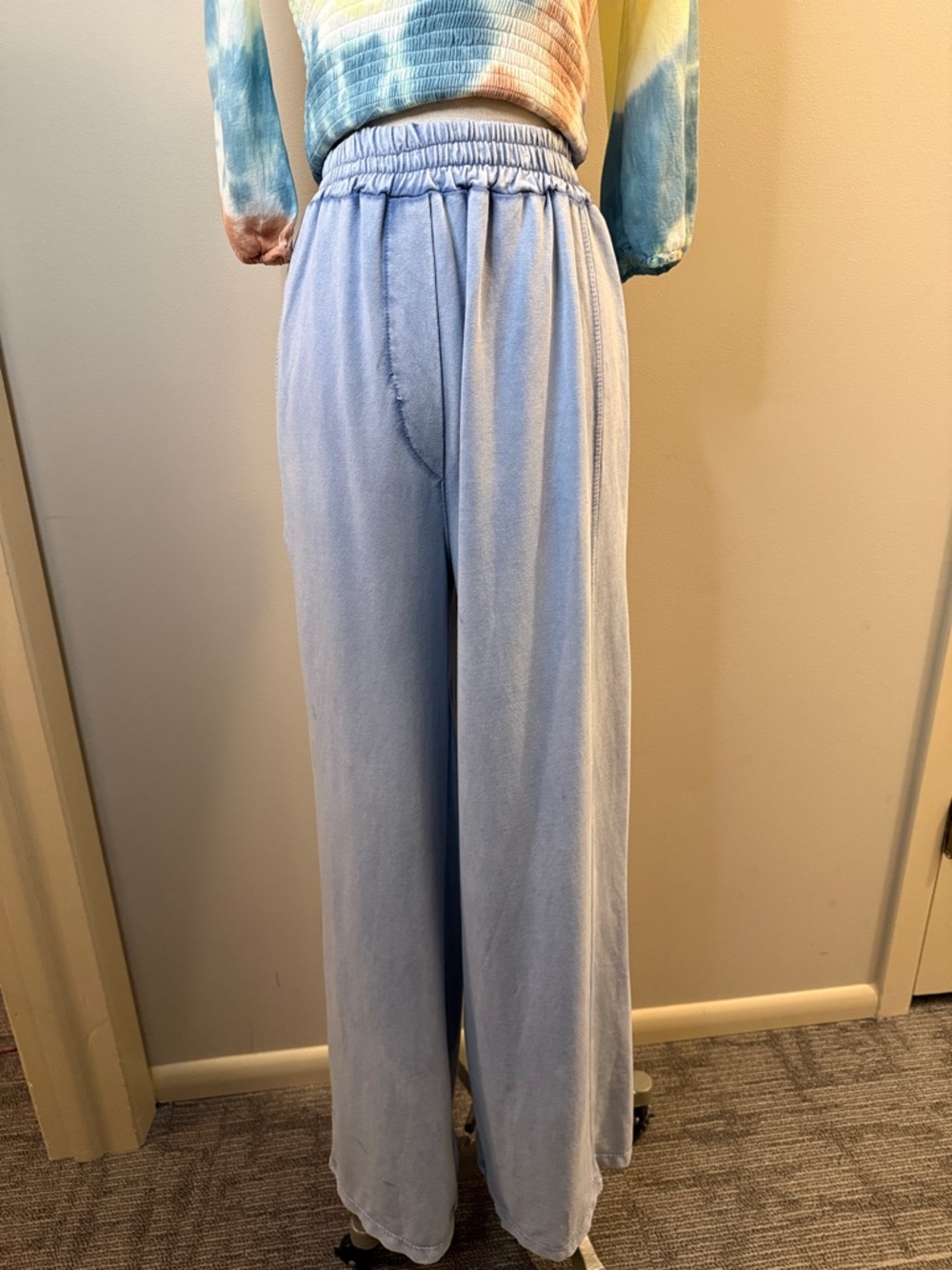 Light Blue Wide Leg Elastic Waist Pants